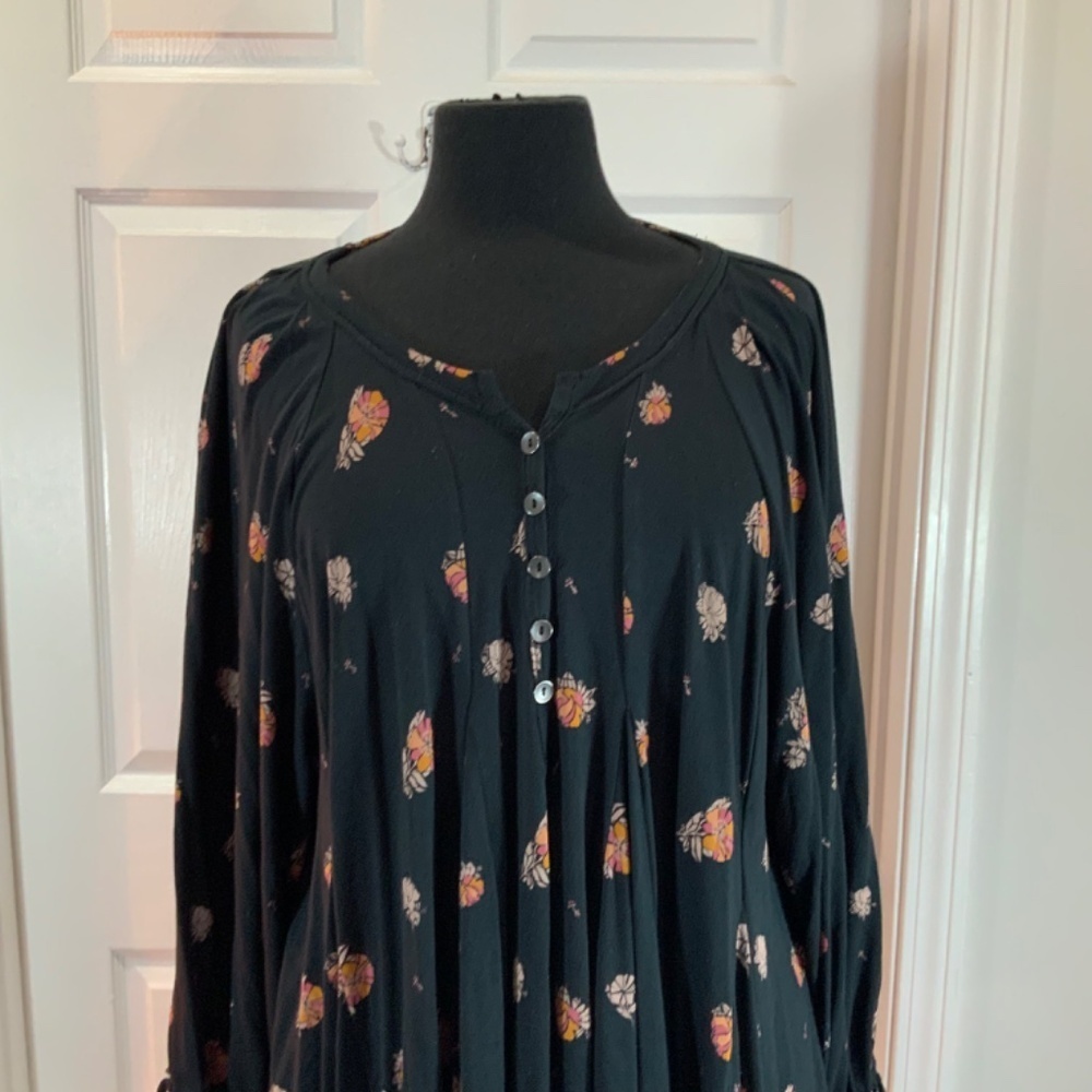 Free People Winter Sun Printed Floral Boho Black Tunic Dress Size Small - Picture 3 of 11